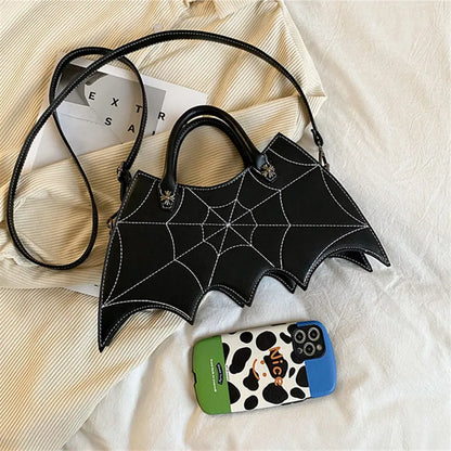Bat-Shaped PU Leather Crossbody Handbag – Gothic Halloween Shoulder Bag for Women