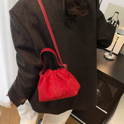 Suede Ruched Mini Bucket Bag with Detachable Strap
