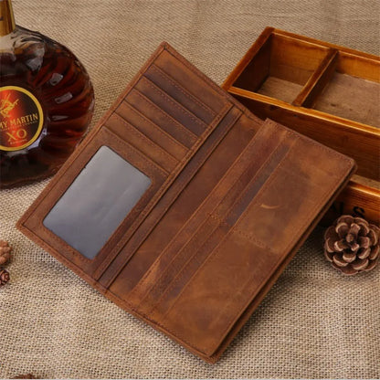 Men S Leather Card Holder Crazy Horse Leather Long Wallet