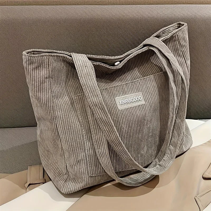 Corduroy Tote Bag for Women – Large Capacity, Machine Washable