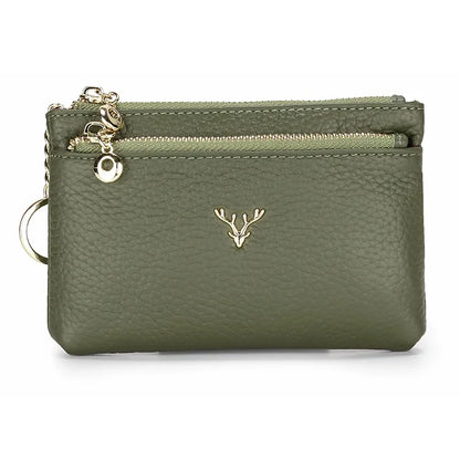 Cowhide Mini Coin Purse Multi-Function Key Bag Stylish Leather Premium Hardware Deer Head Zipper