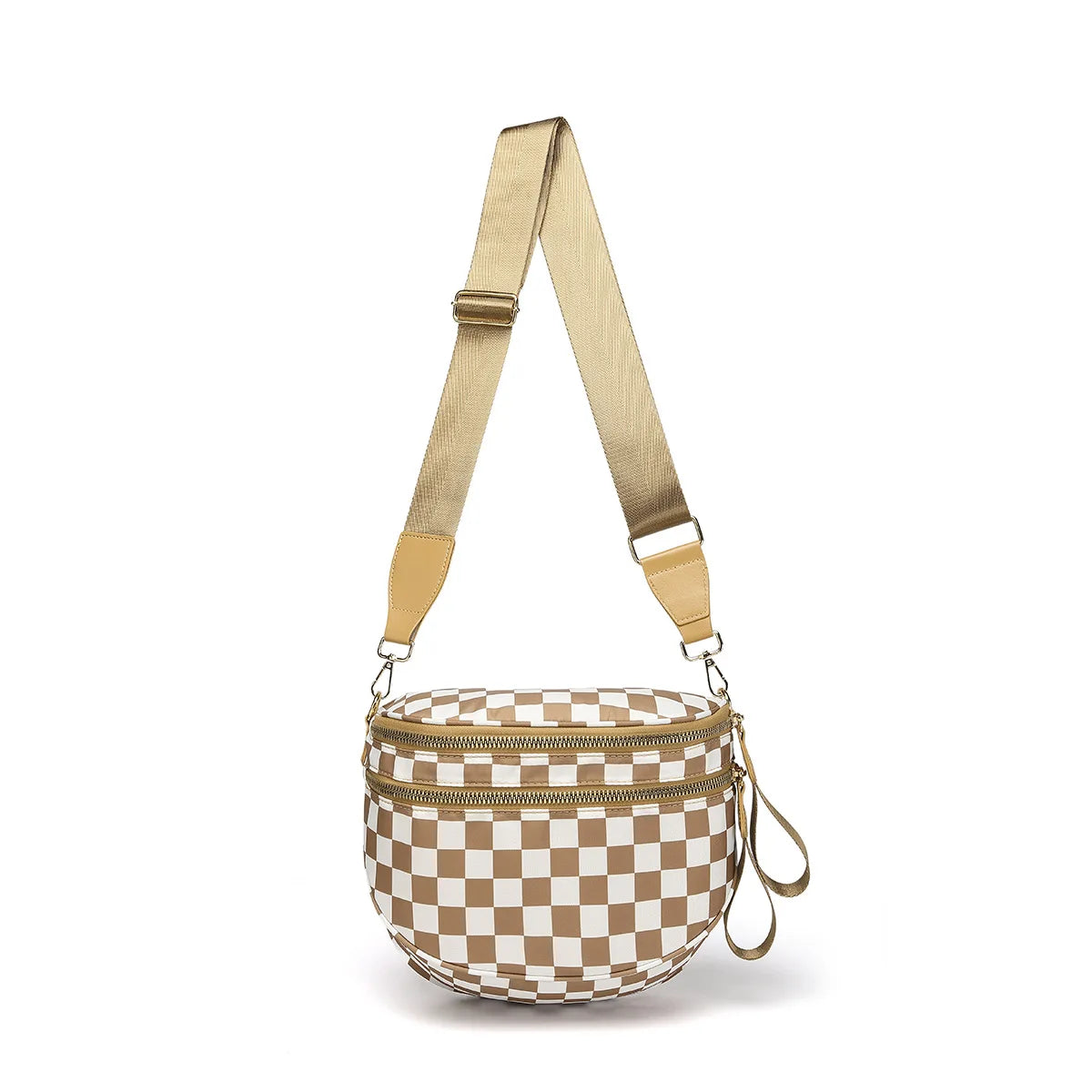 Checkered Saddle Crossbody Bag – Dual Zipper Shoulder & Waist Pack for Women