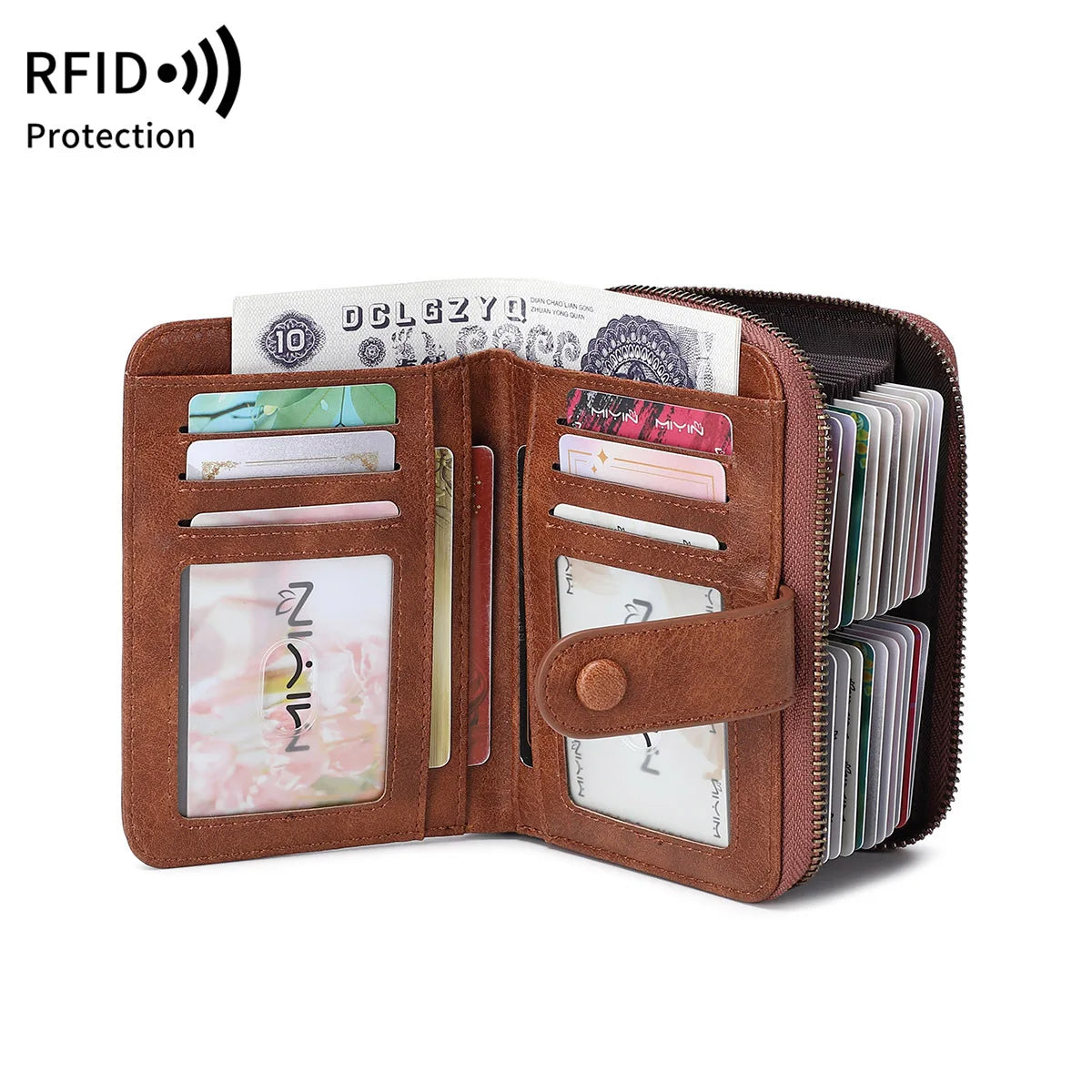 Rfid Anti-Theft Brush Ladies Purse Oil Wax Leather Organ Card Bag European American Retro