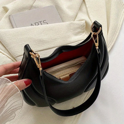 Shoulder Hobo Bag – Chic Crescent Handbag with Gold Hardware