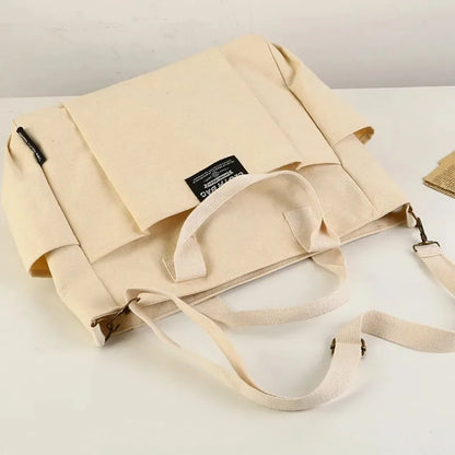 Canvas Multi-Pocket Tote Bag – Large Handbag with Detachable Strap