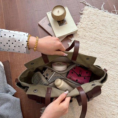 Women Canvas Tote Shoulder Bag Large Capacity Vintage Casual Daily Office Handbag Trend Female Hand