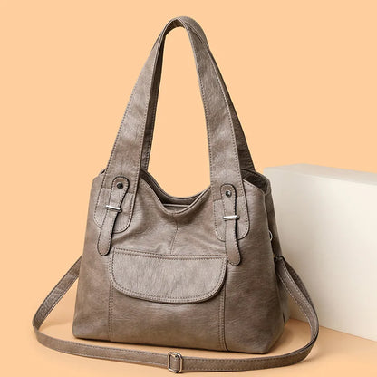 Ladies Casual Single-Shoulder Bag Large-Capacity Soft Leather Hand-Held Commuter Tote Bag - Soft