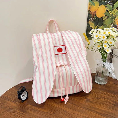 Cute Striped Drawstring Flap Large Capacity Backpack