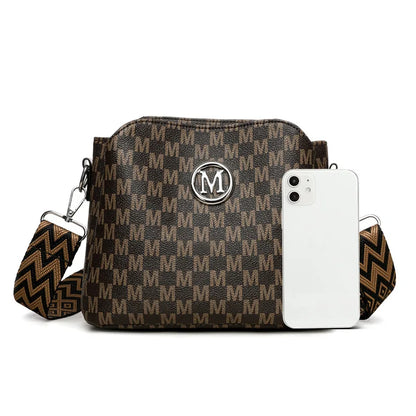 Monogram Crossbody Bag for Women – Retro Faux Leather Shoulder Bag