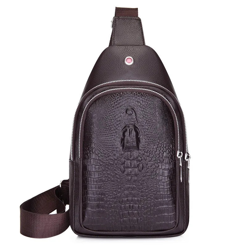 Men's Crossbody Sling Bag – Crocodile Pattern PU Leather Chest Bag