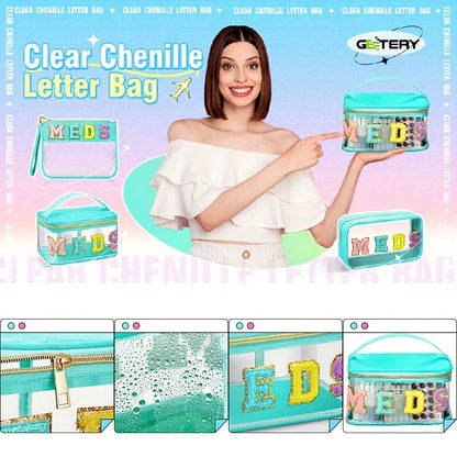 Embroidered Storage Bag Pvc Transparent Letter Makeup Bag Large-Capacity Makeup Bag
