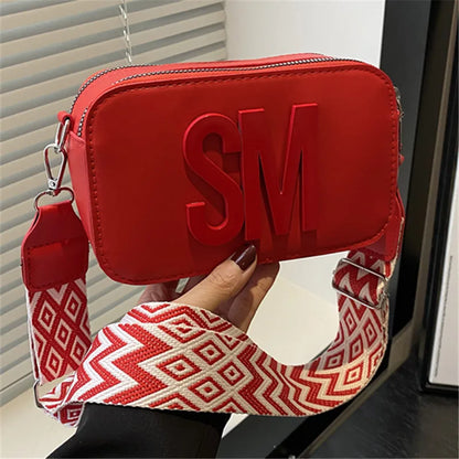 Stylish Versatile Women Single Shoulder Bag Sm Letter Pu Leather Small Square Bag
