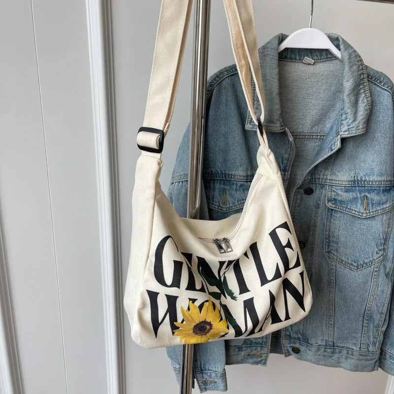 Encrypted Padded Letters Canvas Bag Fashionable Gentlewoman Shoulder Chic Pattern Daily Use Work