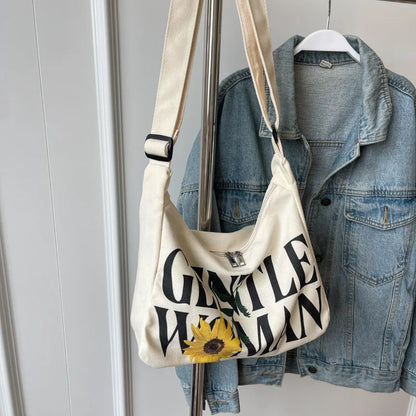 Encrypted Padded Letters Canvas Bag Fashionable Gentlewoman Shoulder Chic Pattern Daily Use Work
