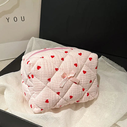 Flower Quilted Makeup Storage Bag Portable Travel Organizer Cosmetic Toiletry Pouch Cute Make Up
