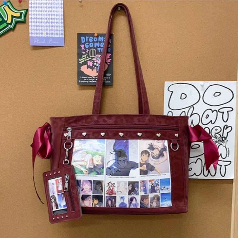 Bow Rivet Bolsos Mujer Underarm Transparent Ita Bag Shoulder Bags Woman Square Sac Femme Teenage