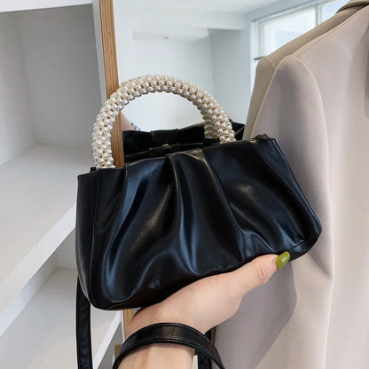 Pleated Cloud Bag with Pearl Handle – Women's Shoulder & Crossbody Bag