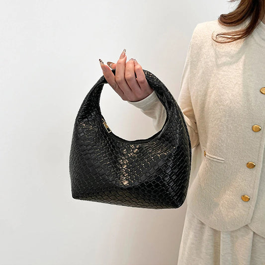 Woven PU Leather Crescent Hobo Bag for Women