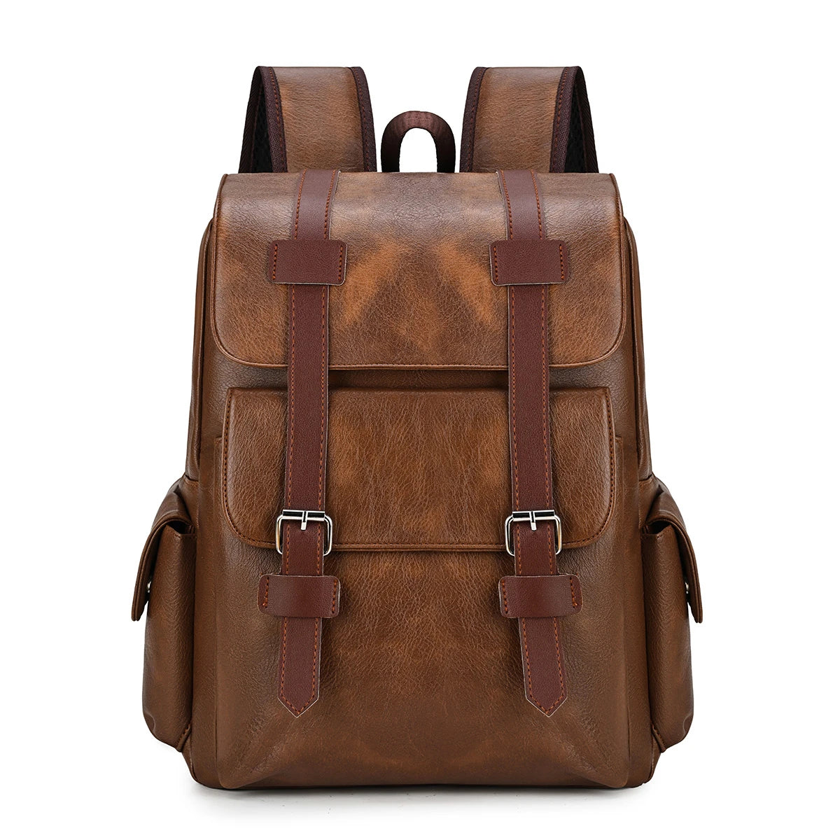 Retro Crazy Horse Leather Flip Cover Student School Bags Large Capacity Business Computer Backpack