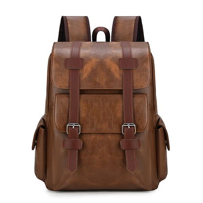 Retro Crazy Horse Leather Flip Cover Student School Bags Large Capacity Business Computer Backpack