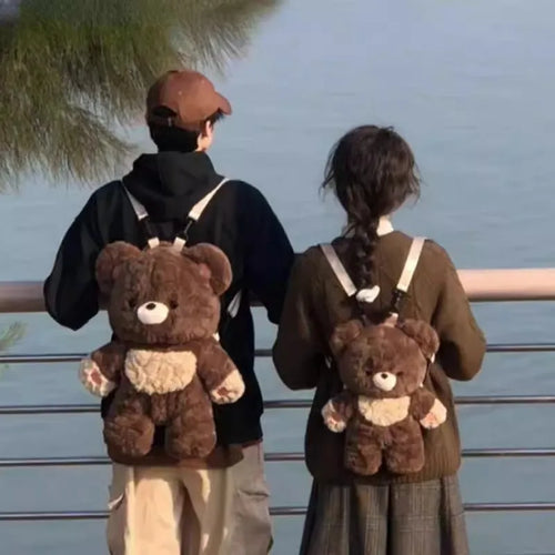 Plush Bear Backpack – Kawaii Furry Teddy Bear Shoulder Bag for Girls