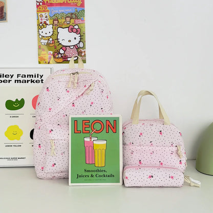 Gentle Sweet Wavelet Dot Strawberry Printed Three Piece Backpack Lightweight Multifunctional Cute
