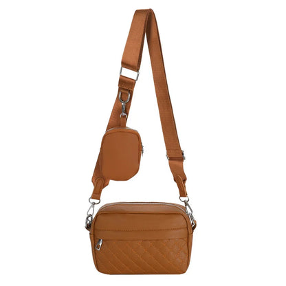Quilted Shoulder Bag Casual Zipper Crossbody Bag Pu Square Bag Small Purse