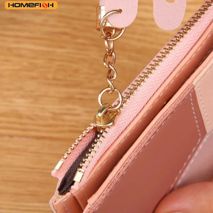 Homefish Purse Female Short Korean Version Collage Color Tassel Ultra-Thin Two-Fold Wallet Card Bag