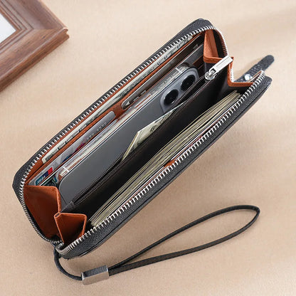 Men S Purse Long Leather Zipper Business Hand Large Capacity Mobile Phone Storage Rope Wallet