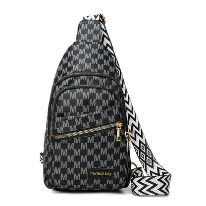 Letter M Design Leather Men Women Chest Bag Multi Layer Zipper Pocket Shoulder Cross Body Bags