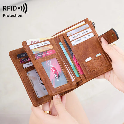 Rfid Anti-Theft Brush Women S Purse Multi-Card Simple Three-Fold Retro Short Clasp
