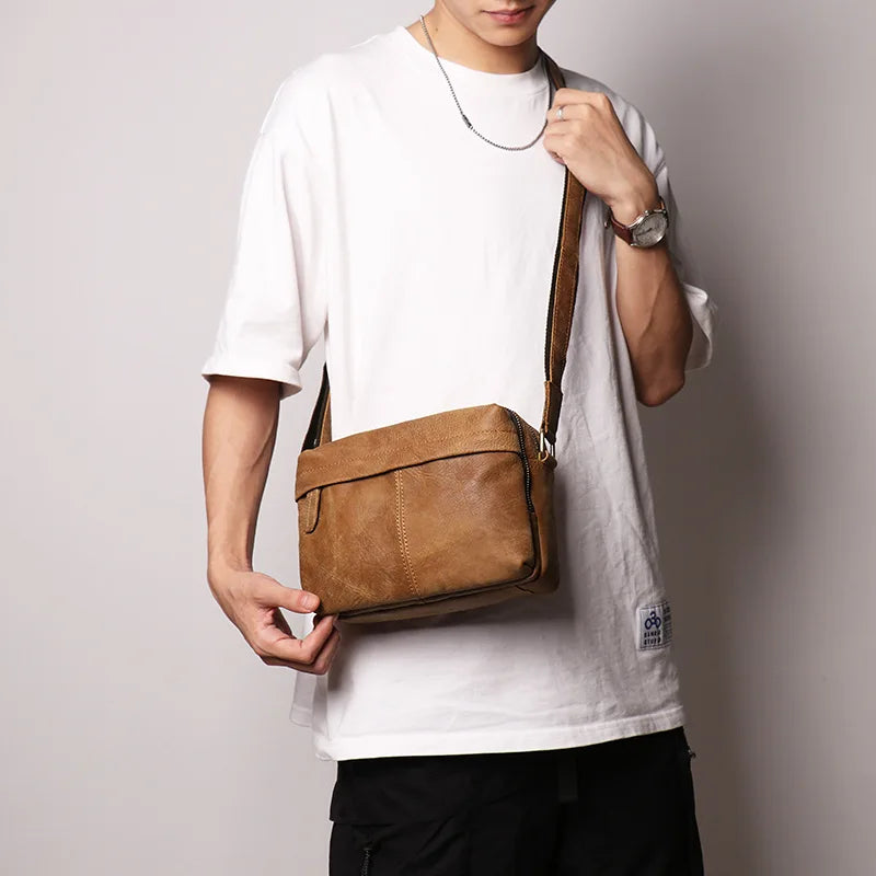 Retro Fashionable Men S Square Cowhide Single-Shoulder Bag Women Genuine Leather Crossbody