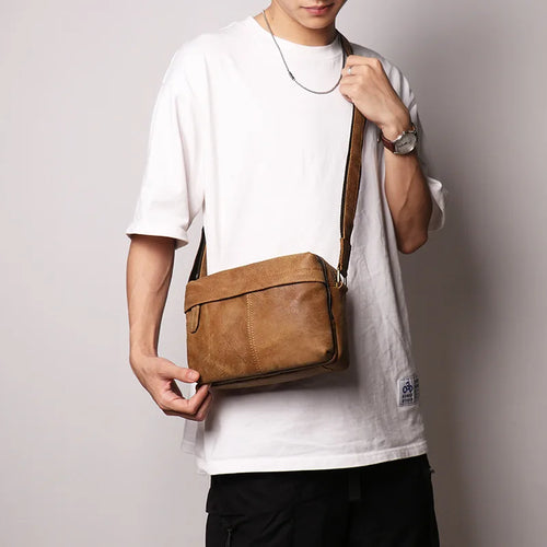 Retro Fashionable Men S Square Cowhide Single-Shoulder Bag Women Genuine Leather Crossbody