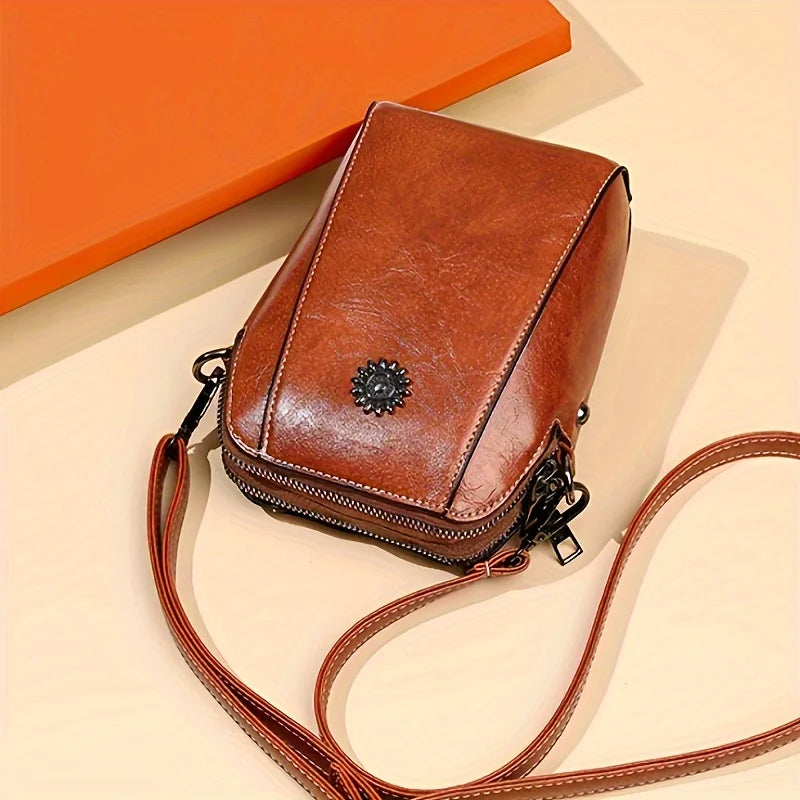 Soft Leather Mobile Phone Bag Women Mini Vertical Style Small Bag Putting Mobile Phones Purse - Soft