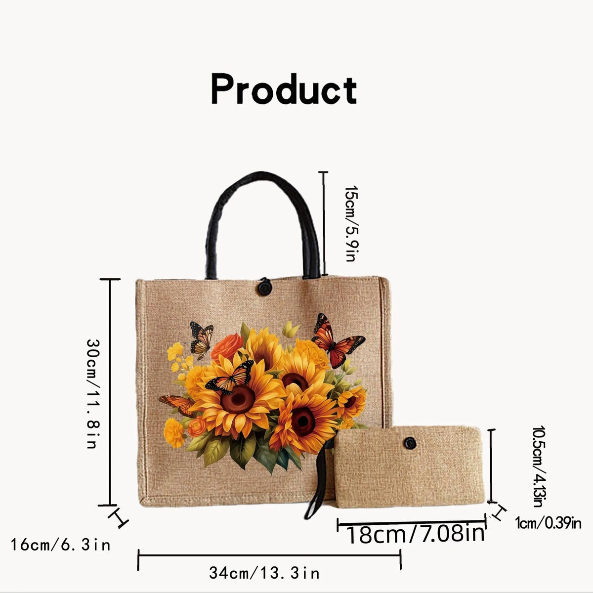 Sunflower Print Handbag & Coin Purse Set – 2-Piece Lightweight Tote