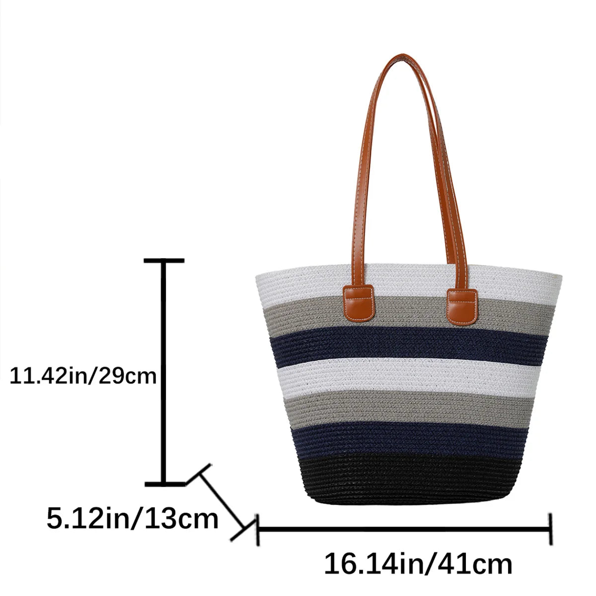 Vacation Fresh Women Shoulder Bag Stripe Woven Open Weave Tote Large Capacity Breathable Straw