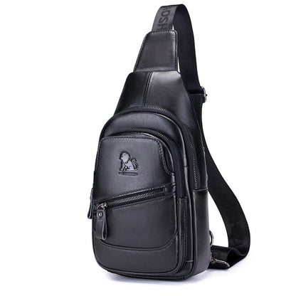 Large-Capacity Genuine Leather Men S Single-Shoulder Crossbody Usb Chest Bag Top Layer Cowhide
