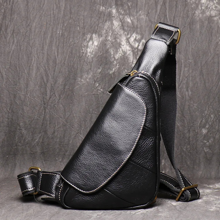Men S Outdoor Casual Chest Bag Genuine Leather Personalized Single-Shoulder Crossbody Bag