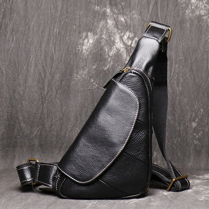 Men S Outdoor Casual Chest Bag Genuine Leather Personalized Single-Shoulder Crossbody Bag