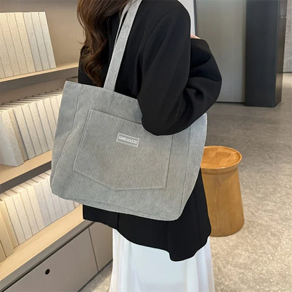 Corduroy Tote Bag for Women – Large Capacity Shoulder Handbag