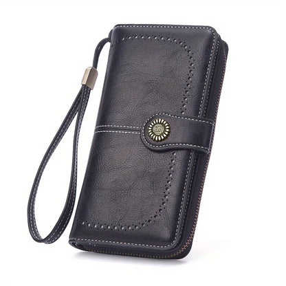 RFID Blocking Vintage Leather Wallet – Large Wristlet Clutch for Women