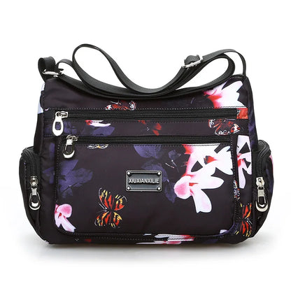 Floral Print Crossbody Bag Trendy Nylon Shoulder Bag Women S Multi Layer Messenger Bag Travel