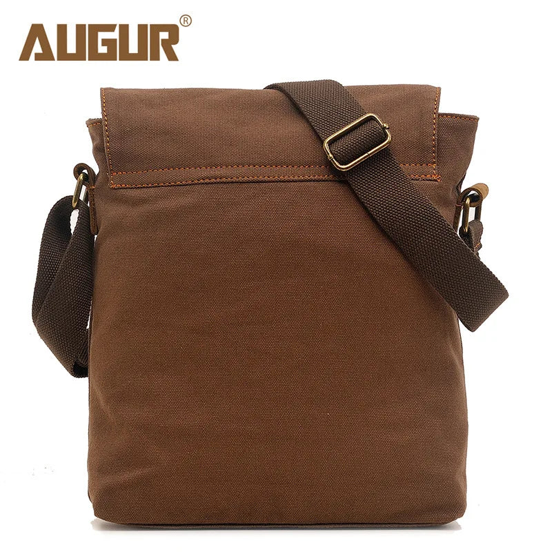 Men S Canvas Leather Patchwork Crossbody Single-Shoulder Bag