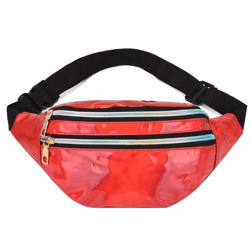 Ladies Laser Waist Bag Pu Multi-Function Color One Shoulder Sling Large Capacity Mobile Phone