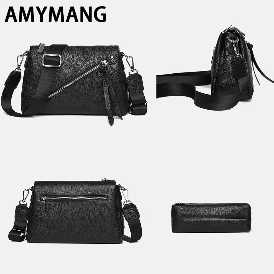 Genuine Leather Crossbody Bag – Women's 3-Layer Shoulder Purse