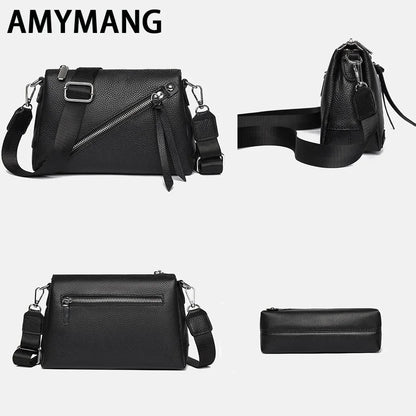 Genuine Leather Crossbody Bag – Women's 3-Layer Shoulder Purse
