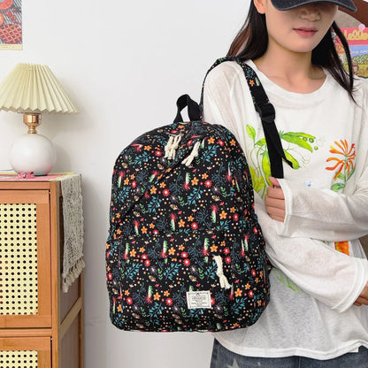 Sweet Fresh Floral Print Backpack Teen Girls Light Weight Multi-Purpose Large Capacity School Bag