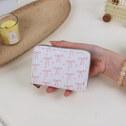 Pu Leather Ladies Card Case Cartoon Bow Sweet Mini Coin Purse Lightweight Card Case
