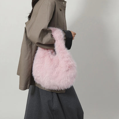 Fluffy Plush Hobo Bag – Cute Women's Furry Purse