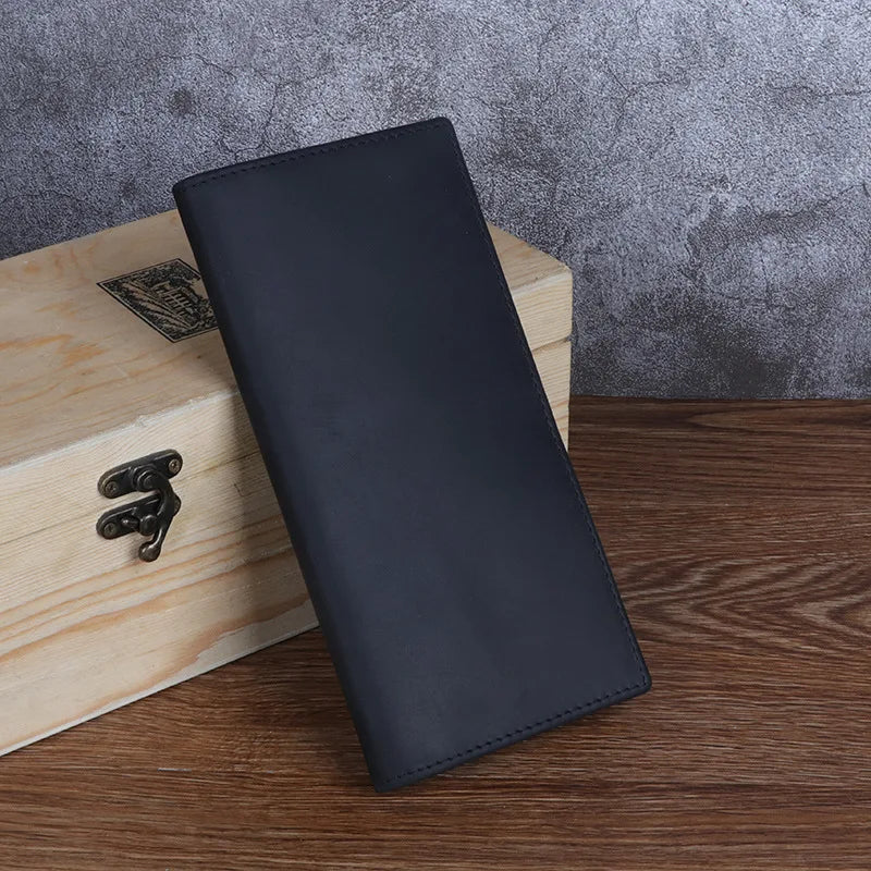 Men S Leather Card Holder Crazy Horse Leather Long Wallet
